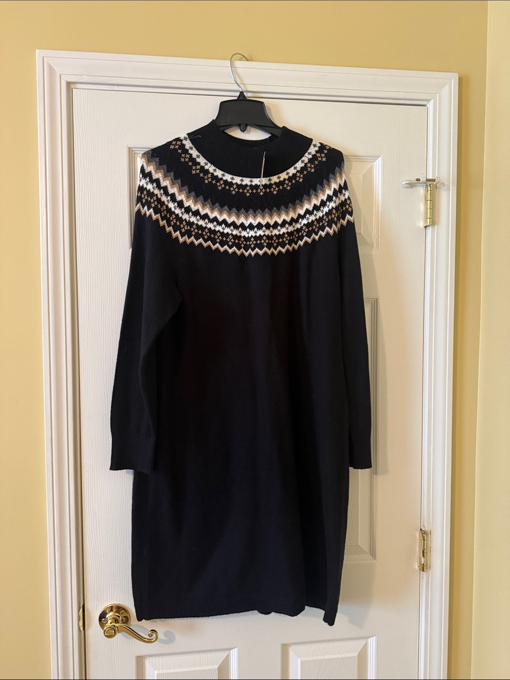 Talbots Black Fair Isle Yoke Sweater Dress